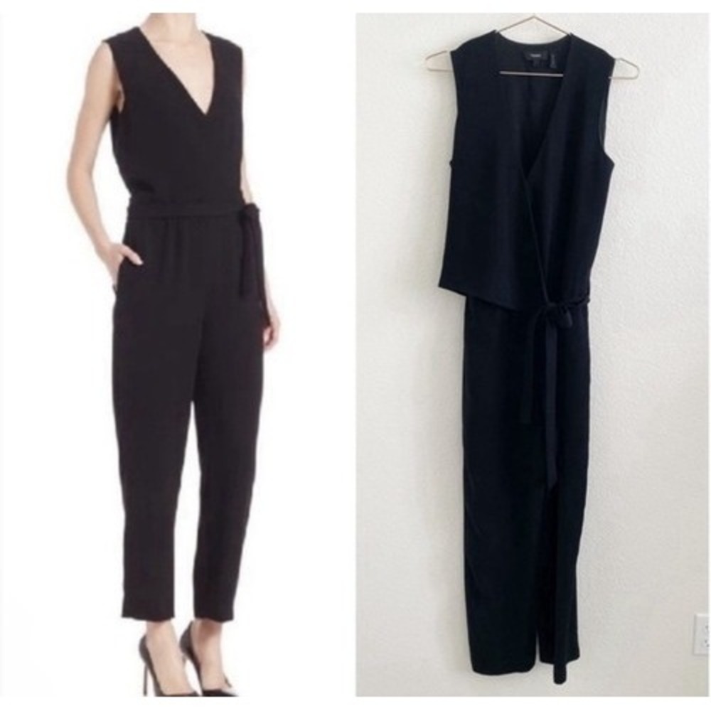 NWT Theory Admiral Black Tie Side V-Neck Crepe Jumpsuit‎ Romper Women 6 Vietnam